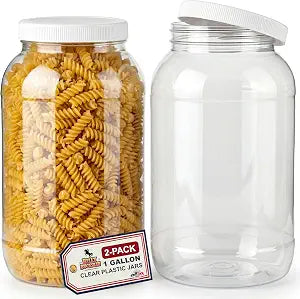 Billy Buckskin 1 Gallon Large Plastic Jars with Lids, Food Safe, 2 Pack