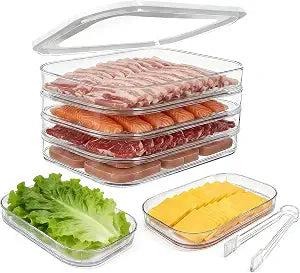 Deli Meat Container for Fridge with Lid, 4-Layer Stackable Bacon Container for Refrigerator with Clip, Clear Cold Cuts Storage Containers for Cheese Cold Cuts Bacon, BPA Free