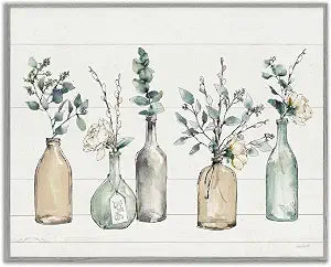 Stupell Industries Bottles and Plants Farm Wood Textured, Design by Anne Tavoletti Wall Art, 11 x 14, Multi-Color for Living Room