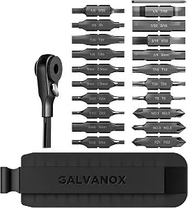 Galvanox 22PC Accessories Set, Compatible with Leatherman Multi-Tools [59HRC] Hardened Double-Sided 21 Piece Bit Kit with Flat-End Ratchet Driver and Sheath Holder (Black)
