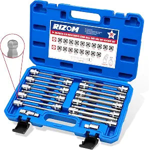 Rizom 3/8" Drive Long Allen Socket Set, 20-Piece Ball-End Hex Bit Set