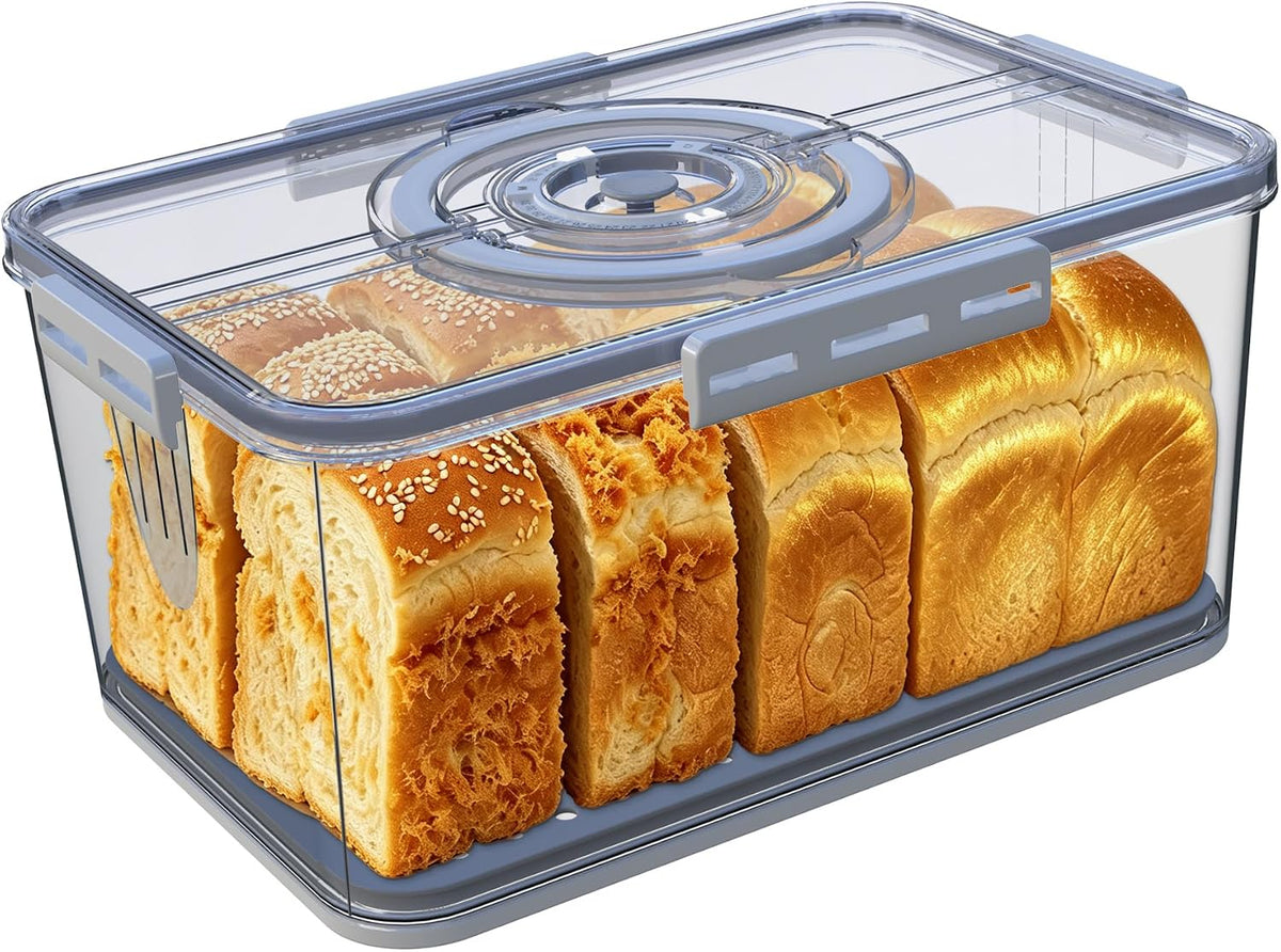 Large Bread Box with Lid and Handle,Time Recording Airtight Bread Container