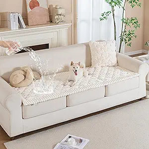 PuTian 100% Waterproof Fuzzy Couch Cover for Dogs White 27.6"x59"