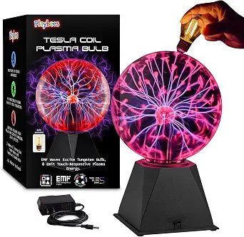 Red Plasma Ball Tesla Coil Lamp, 7 Inch Static Electricity Globe for STEM