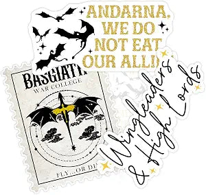 Set 3PCS 3 Inches - Dragon Sticker Andarna We Do Not Eat Our Allies - Basgiath Stamp - Wingleader & High Lords 3" Waterproof Vinyl Decal for Water Bottles, Tumblers, Laptop, Kindle, Helmet