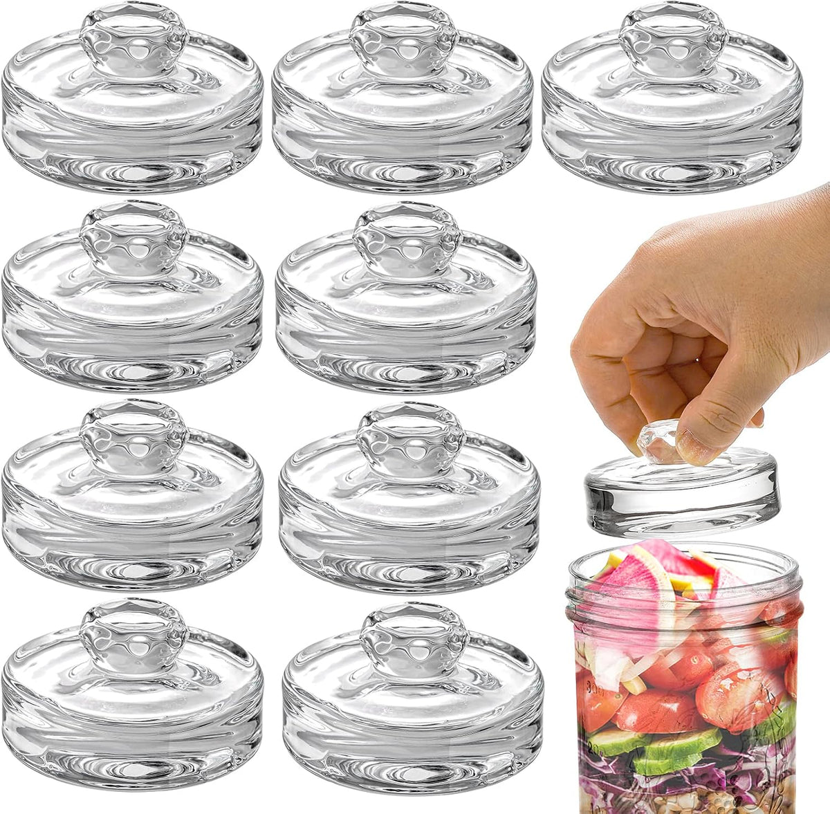 YOUEON 9 Pack Fermentation Glass Weights with Easy Grip Handles for Wide Mouth Mason Jars, Pickling Jars, Glass Fermentation Weights for Fermenting Kit, Sauerkraut, Kimchi and More
