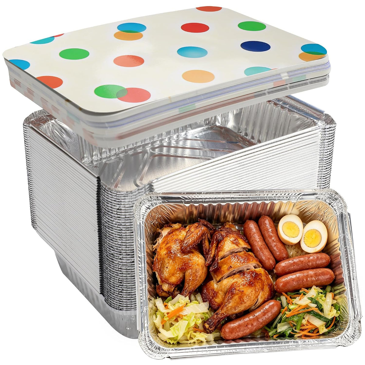 SAITI Aluminum Pans with Lids (50 Pack, 8.5"x6") Tin Foil Pans with Lids