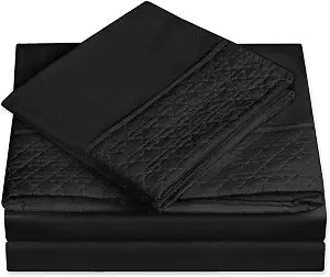 Elegant Comfort Luxury Best, Soft, and Coziest 4-Piece Bed Set 1500 Premium Hotel Quality Microfiber |Quilted Design on Flat Sheet and Pillowcases| Wrinkle Free, Twin, Black