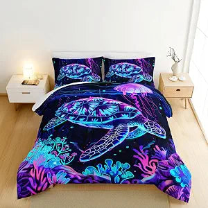 HOSIMA Sea Turtle Bedding Twin Size,Coastal Comforter with 2 Pillowcases.