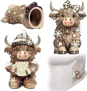 Gerrii 2 Pcs Winter Highland Cow Toilet Bolt Cover Xmas Toilet Screw Cap