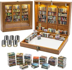 Anxiety Bookshelf with 6 Decorative Mini Lights and 400 Mini Book Pieces, Miniature Bookshelf, Book Organizer for Office Desk, Library Decor for Tiny Home and Bookish Spaces, 10.2 x 9.1 x 3.1 in
