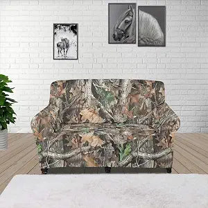 Suobstales Camo Elastic Sofa Cover Forest Camouflage 2 Seater Sofa Slipcover 2-Piece Couch Covers Washable Furniture Protector Armchair Cover Home Decor