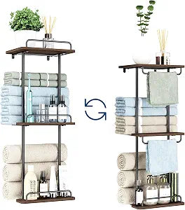 3 Tier Towel Racks for Bathroom, Wall Mounted Bath Towel Storage with Shelf