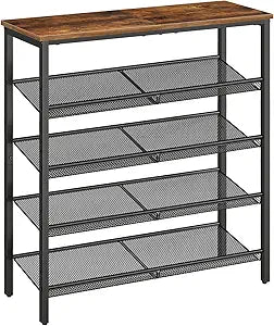 HOOBRO Shoe Rack for Entryway, 5-Tier Shoe Organizer with Adjustable Mesh Shelves, 16-20 Pairs of Shoes, Spacious Floor Mount, Metal, Industrial, Shoe Shelf for Closet, Rustic Brown BF12XJ01