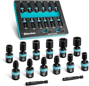 DURATECH 1/4" Drive Impact Universal Joint Socket Set, 14-Piece, 5mm-15mm