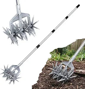 Rotary Cultivator, Hand Tiller Garden Tool with Sturdy Metal Tines