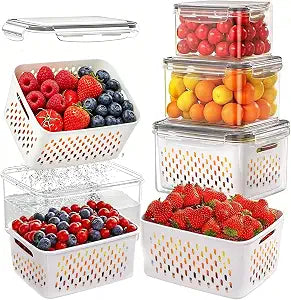 3 Pack Fruit Storage Containers for Fridge with Removable Colander  Airtight Produce Storage Containers with Lids, BPA-Free Berry Keeper for Vegetables, Lettuce & Meal Prep (29oz+59oz+112oz)