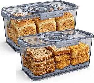 2PCS Bread Boxes with Lid and Handle, Time Recording,Camping Travel Clear