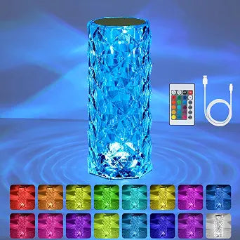 VoMii Crystal Lamp Touch, RGB 16 Colors Changing Night Light with Remote, Crystal Table Lamp Bedside Lamp, Rose Wave Diamond Night Light, Ambient Lighting for Bedroom/Game Room/Dinning Room
