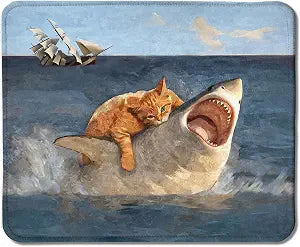 Funny Shark Mouse Pad, Funny Orange Cat Attack Shark Mouse Pads for Wireless Mouse Computers Laptop Desk Accessories, Cat Office Supplies, 9.5x7.9 Inch