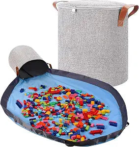 SAM AND MABEL XXL Toy Storage Organizer with Play Mat  15" x 15" x 16" Storage Bin for Kids Playroom, Foldable Fabric Bag and Basket for Nursery (Gray)