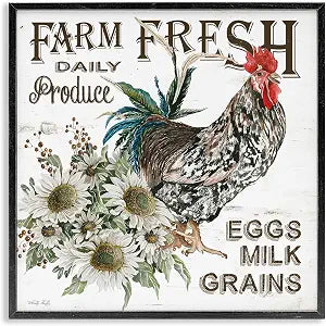 Farm Fresh Country Hen Floral Farmhouse, 12 x 12 Inch Framed Gicle Print