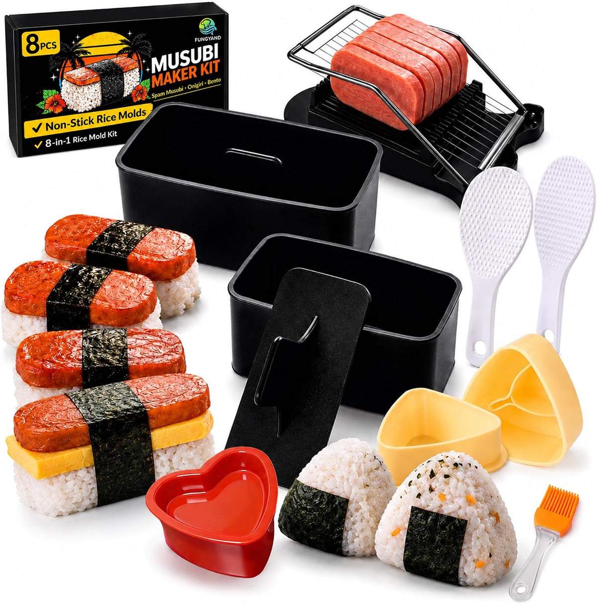 FUNGYAND Musubi Press Mold Kit, 8-in-1 Hawaiian Musubi Maker Set