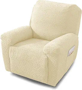 NORTHERN BROTHERS Stretch Recliner Chair Cover, Split Jacquard Furniture Protector, 4 Piece Recliner Slipcovers with Pockets for Living Room, Beige