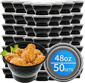 48oz Meal Prep Containers, 50 Sets Plastic To Go Bowls with Lids
