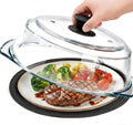 Glass Microwave Splatter Cover for Food with Microwave Place Mat - Sturdy Plate Guard Lid with Vent Holes and Easy-Grip Silicone Handle - BPA Free, Dishwasher Safe (Black)