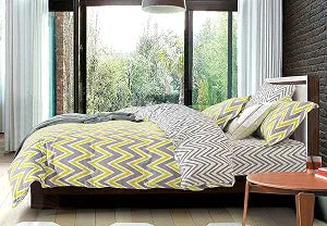 Creative Cotton Duvet Cover King Yellow Grey Chevron Reversible Chevron Pattern Comforter Cover with Zipper Closure 3 Piece Set 1 Duvet Cover & 2 King Pillow Shams