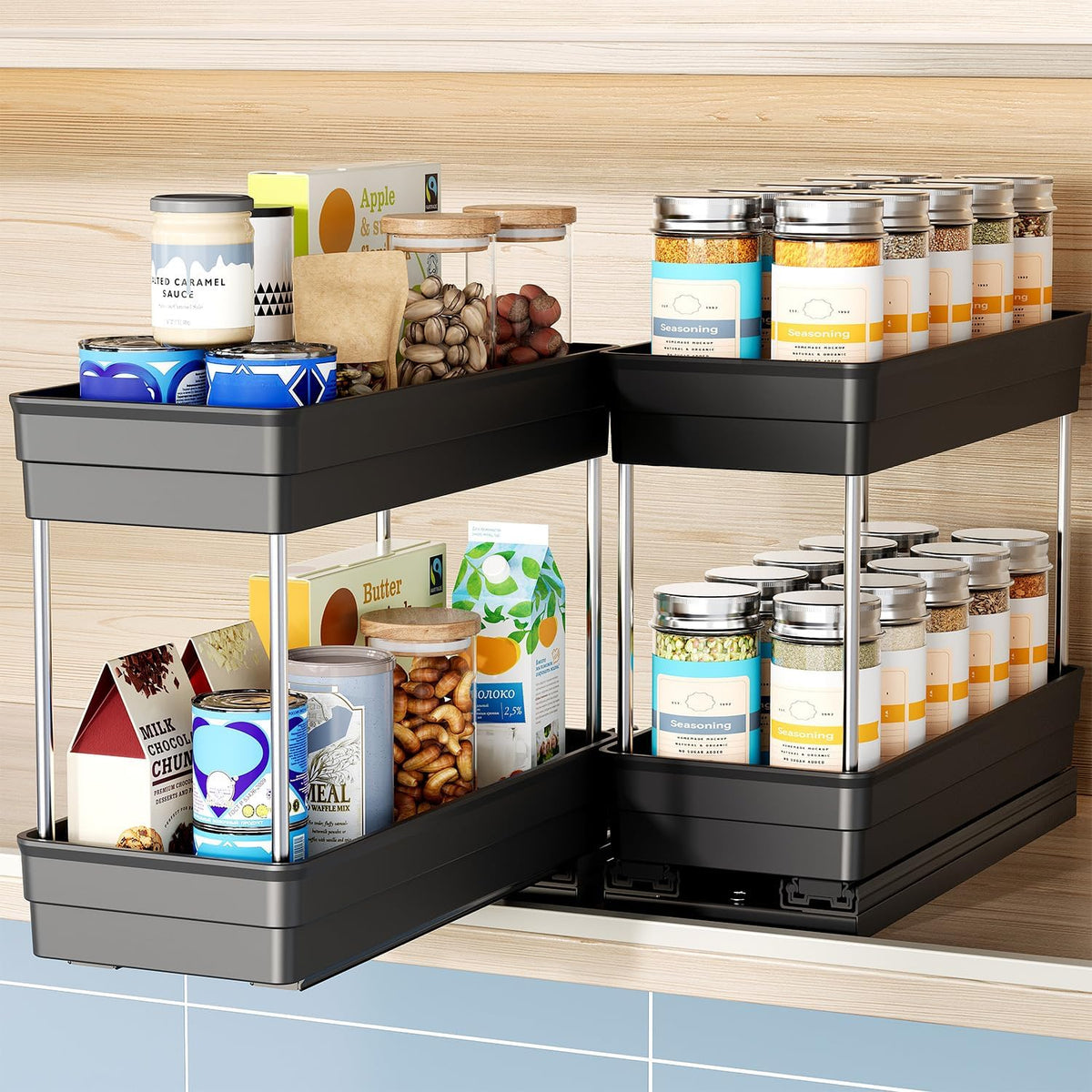 Nieifi 2 Tier Vertical Spice Rack Pull Out for Cabinet-4-1/3 inch Wide