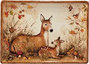 Pine Forest Rectangular Ceramic Serving Platter  14" x 10" Fall Woodland Animal Tray Featuring Deer & Autumn Leaves  Ideal for Holiday Roasts, Cookies, Appetizers & Thanksgiving Meals