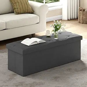 VECELO 43'' Folding Storage Ottoman Bench, Storage Chest, Linen Fabric Foot Rest Stool, 158L Storage Footstools for Bedroom and Living Room, Holds up to 660 lbs, DGray
