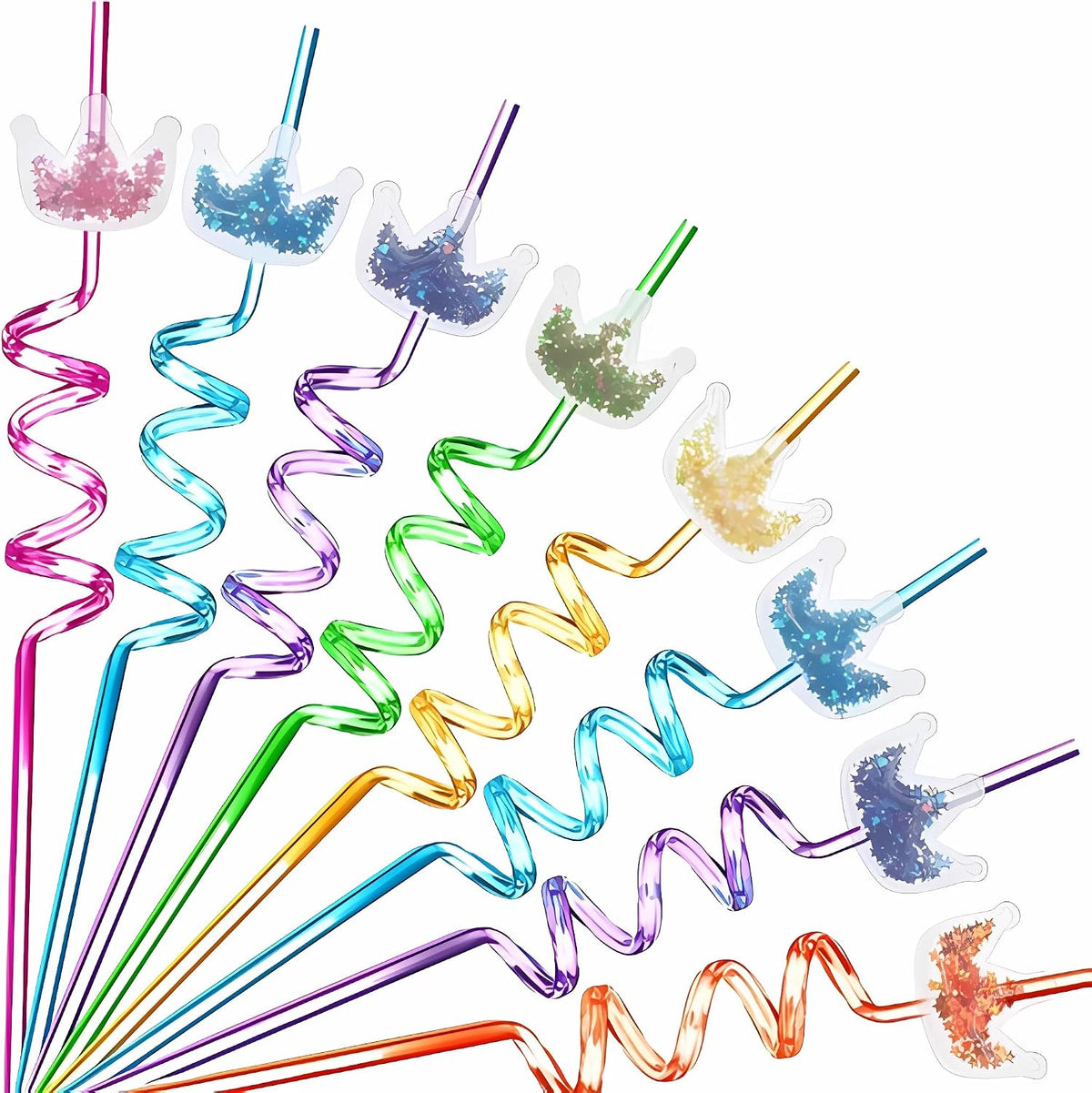 24 Glitter Princess Party Favors Reusable Crown Drinking Straws 6 Designs Great for Princess Theme Birthday Party Supplies with 2 Cleaning Brushes