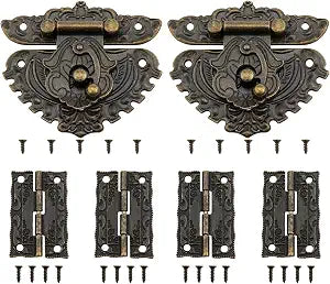 Bronze-Color Jewelry Box Hinge and Engraved Latch with Screws 6PCS