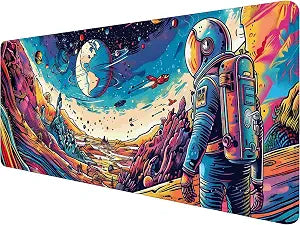 Space Planet Desk Mat Astronaut Spaceship Cosmic Large Gaming Mouse Mat with Stitched Edges,Non-Slip Waterproof Rubber Base Mous Mat 31.5"x11.8" Office Computer Keyboard Laptop Home