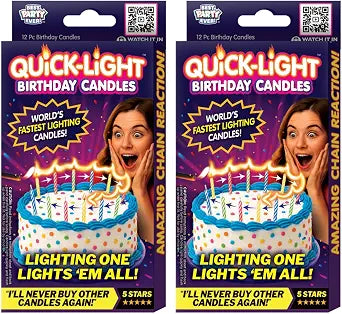 BEST PARTY EVER! Quick Light Birthday Candles - Lighting One Candle Lights Them All - Amazing Chain Reaction Candles - Multi-Color - 2-Pack (24 Candles)