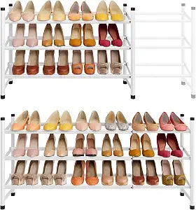 Tajsoon Expandable Shoe Rack for Closet 3 Tier, 28-41Stackable, White