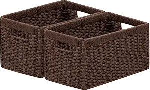 joybest Dark Brown Wicker Baskets for Shelves, Hand-woven Storage Baskets