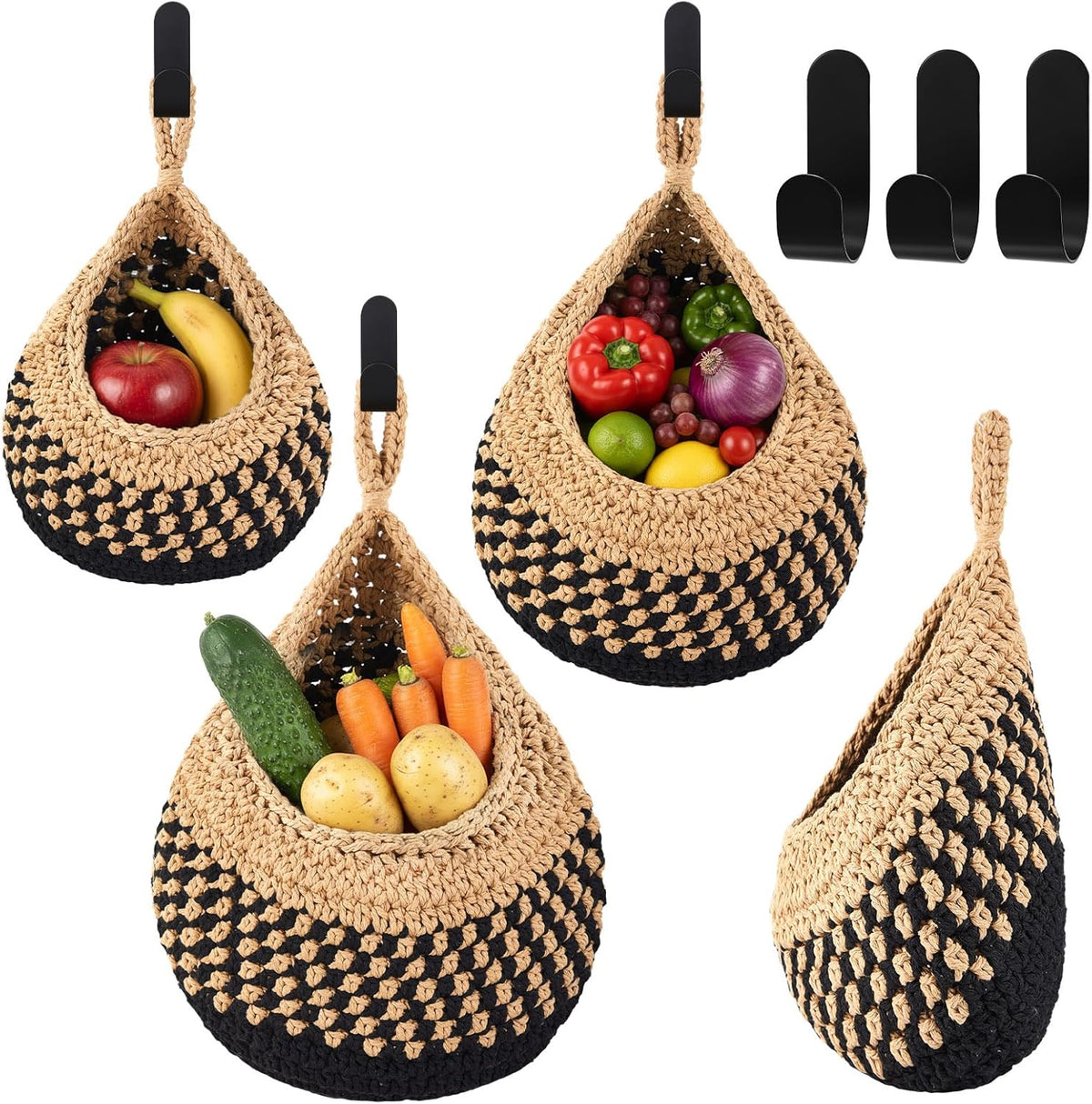 Honeydak 3 Hanging Baskets, Light Brown&black, Classic Teardrop