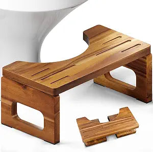 BLUEWEST Acacia Wood Foldable Toilet Stool for Adults, 7 Inch Poop Stool