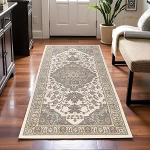 SUPERIOR Glendale Indoor Runner Rug, Floral Medallion, 2'7"x6', Green Z