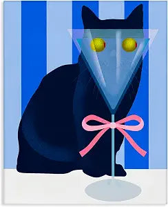Stupell Industries Funny Cat Martini Striped, 16 x 20 Inch Canvas Wall Art