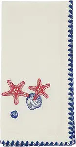 SARO LIFESTYLE Coastal Motif Cotton Decorative Napkins (Set of 4)  Embroidered Marine Detail for Dining and Entertaining, 18"x18"