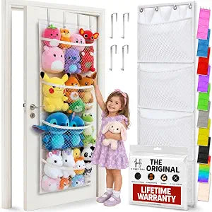 Honeyera The Original Stuffed Animal Storage (Patented) - Over Door Organizer for Stuffies, Baby Ideas Holder, Toy Plush Hammock Hanging Net Big Girls Toddler Large Bag Animals Stuffy Behind