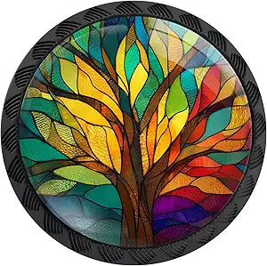 12 Pack Stained Glass Tree of Life Cabinet Knobs for Kitchen