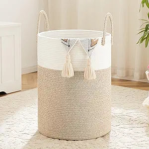 Artfeel Laundry Basket,Woven Cotton Rope Laundry Hamper,60L for Decor Storage of Dirty Clothes,Toys and Blankets in Bathroom,Baby Room and Living Room