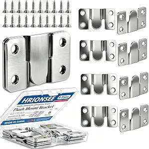Flush Mount Brackets 6 Pairs Heavy Duty with Screws- 66lb Interlocking Hangers for Picture Frames, Headboard & Furniture, Stainless Steel Seamless Wall Mount Hardware (56x30mm) (Silver)