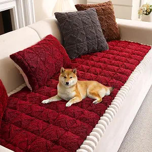 Couch Cover for Dogs Washable, Fuzzy Pet Couch Covers for 3 Cushion Sofa Pet Friendly, Non-Slip Sofa Couch Cover Protector Mat (59in, Red)